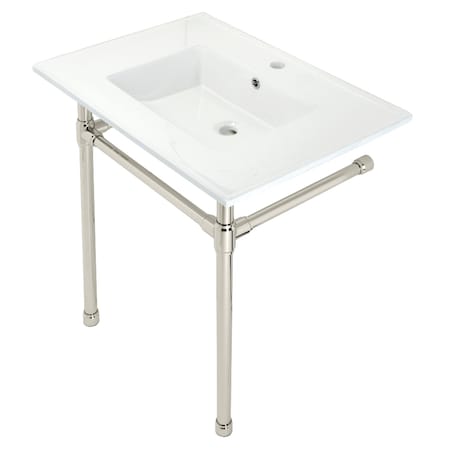 Fauceture Dreyfuss 31" Console Sink W/ SS Leg (Sgl Faucet Hole), White/ Nickel KVPB3122716